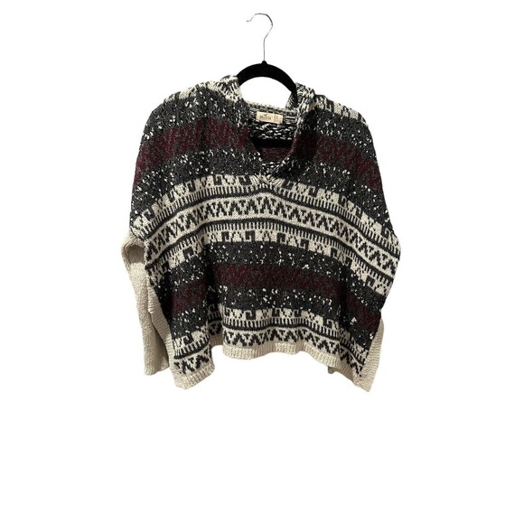 Hollister Women's Hooded Sweater Gray Aztec Poncho Style Size Small - Picture 2 of 8